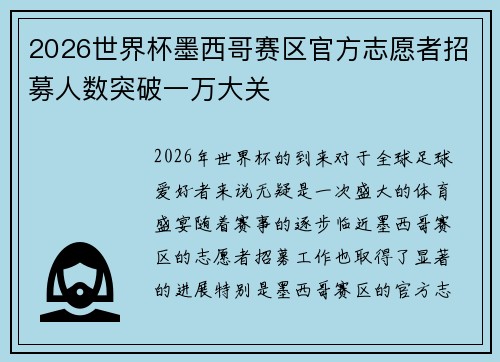 2026世界杯墨西哥赛区官方志愿者招募人数突破一万大关