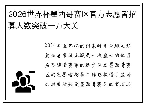 2026世界杯墨西哥赛区官方志愿者招募人数突破一万大关